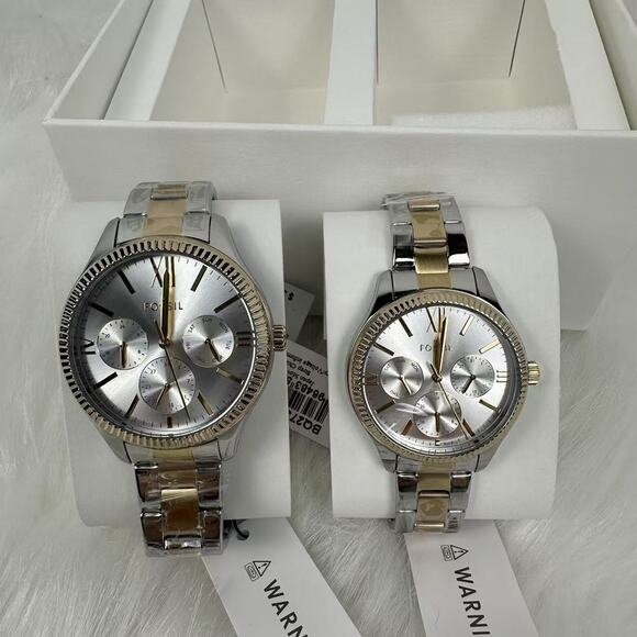 Fossil White Dial His and Hers Multifunction Two-Tone Steel Watch Set BQ2737SET - Picture 2 of 5